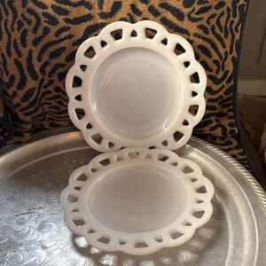 Vintage Hazel Atlas Milk Glass Lace Scalloped Edges Salad Luncheon Plate 1950s